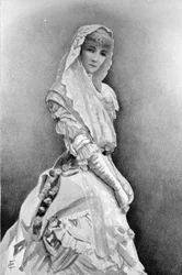 Sarah Bernhardt as Marguerite Gautier in La Dame aux Camélias by Alexandre Dumas Fils in the first production in the United States, c. 1880